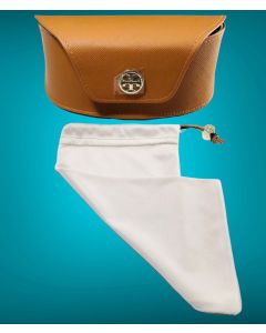 Tory Burch Sunglasses Eyeglasses Leather Case gold logo magnetic Half Moon