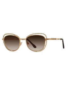 Caviar 1787 Sunglasses 21 Gold w Clear Crystals w Brown Lens 52mm Semi-Cat-Eye