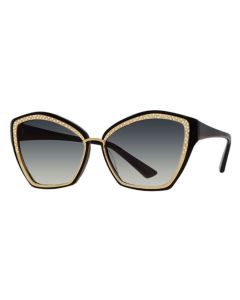 Caviar 2015 Sunglasses 24 Black/ Gold w Clear Crystals w Grey Lens 58mm Semi-Cat-Eye