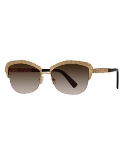 Caviar 2393 Sunglasses 21 Gold w Clear Crystals w Brown Lens 54mm Semi-Cat-Eye