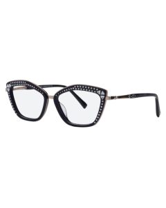 Caviar 3028 Eyeglasses 24 Black/Gold w/ Clear Crystals 54mm Cat-Eye